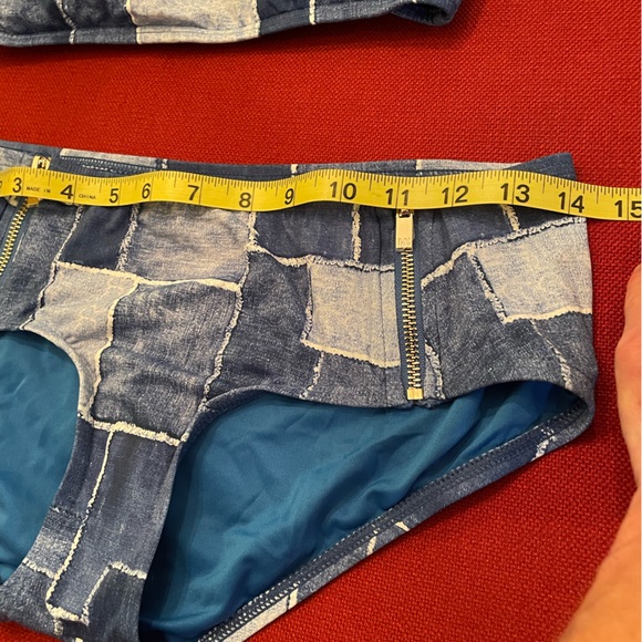 MICHAEL Michael Kors - Bandeau Bikini & Side Zip Bottom - Denim Patchwork - XS - Picture 7 of 12